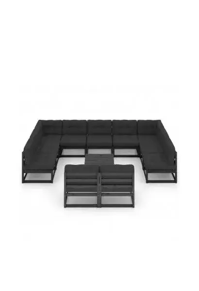 VIDAXL 3077233 Conjunto de muebles de jardín 12 piezas fabricadas en madera pino Negra con cojines de vidaXL