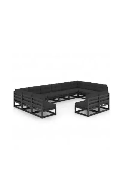 VIDAXL 3077238 Conjunto de muebles de jardín 13 piezas de madera de pino Negra con cojines de vidaXL