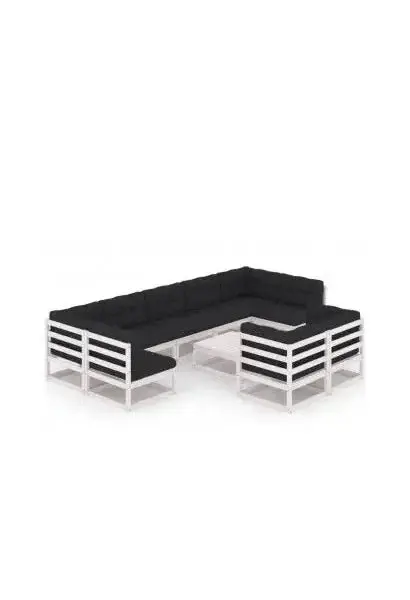 VIDAXL 3077260 Conjunto de jardín de 9 sofás de madera con cojines y una mesa con acabado blanco y gris de vidaXL