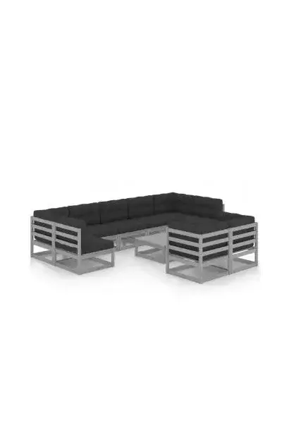 VIDAXL 3077261 Conjunto de jardín de 9 sofás con cojines y una mesa de madera color gris de vidaXL