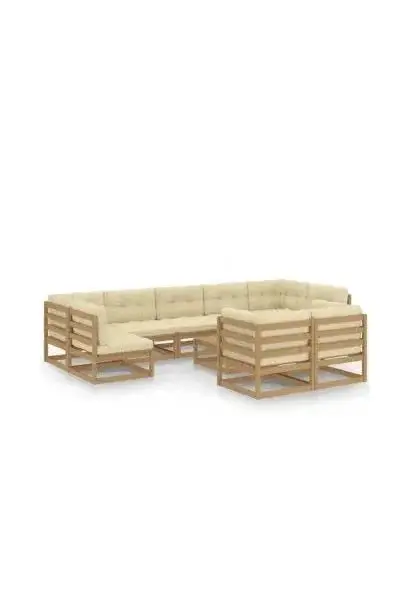VIDAXL 3077262 Conjunto de jardín de 9 sofás con cojines y mesa de madera color marrón miel de vidaXL