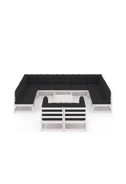 VIDAXL 3077270 Conjunto de jardín de 11 sofás con cojines y una mesa de madera color banco y gris de vidaXL