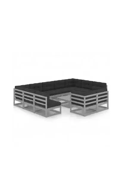 VIDAXL 3077271 Juego de 12 muebles con sofás y mesa para jardín de madera maciza de pino gris de vidaXL