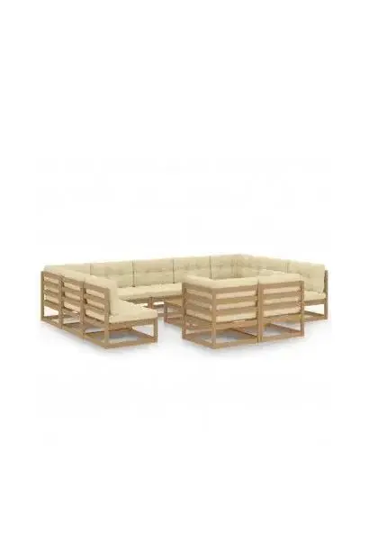 VIDAXL 3077272 Juego de 12 piezas de sofás modulares y mesa para jardín de madera de pino marrón miel de vidaXL