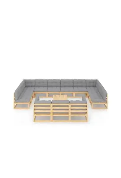 VIDAXL 3077289 Set de exteriores para jardín con 14 piezas y con cojines color gris claro de vidaXL