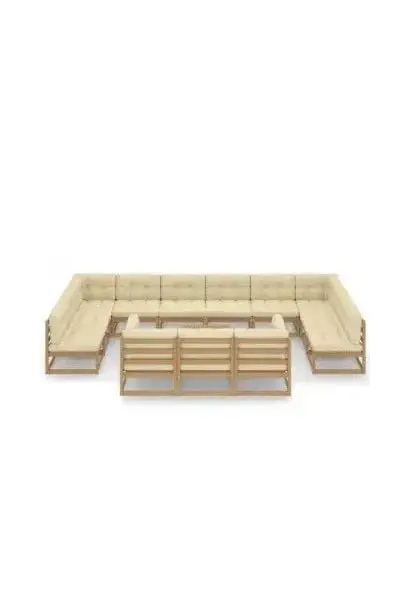 VIDAXL 3077292 Set de muebles rústicos para jardín con 14 piezas y cojines de color crema de vidaXL
