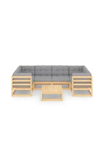 VIDAXL 3077299 Conjunto de muebles de pino para exterior de 7 piezas con cojines color gris de vidaXL