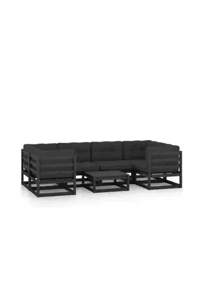VIDAXL 3077303 Conjunto de jardín de 6 sofás con cojines y una mesa de madera color negro de vidaXL
