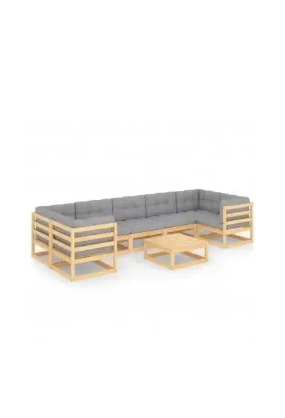 VIDAXL 3077309 Conjunto de muebles para jardín de madera de pino acabado natural con cojines color gris de vidaXL