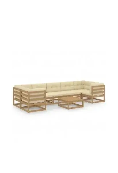 VIDAXL 3077312 Conjunto de sofás y mesa de jardín de madera con acabado marrón y crema de vidaXL