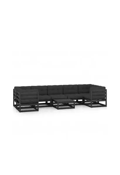VIDAXL 3077313 Juego de 8 muebles con sofás y mesa de jardín de madera maciza de pino negro de vidaXL