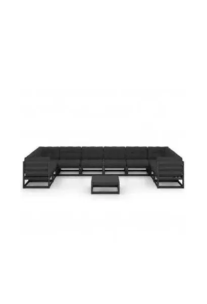 VIDAXL 3077328 Juego de muebles de jardín 11 piezas madera maciza de pino Negra y cojines antracita de vidaXL