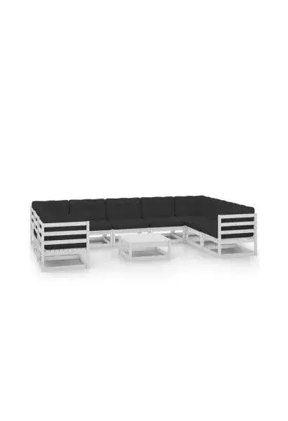 VIDAXL 3078145 Conjunto de jardín con 9 sofás de madera blanco con cojines Grises y 1 mesa blanca de vidaXL