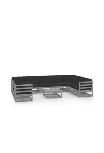 VIDAXL 3078146 Conjunto de jardín con 9 sofás de madera con cojines y una mesa color gris de vidaXL