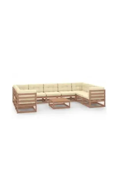 VIDAXL 3078147 Conjunto de jardín con 10 sofás de madera con cojines y 1 mesa de color marrón miel de vidaXL