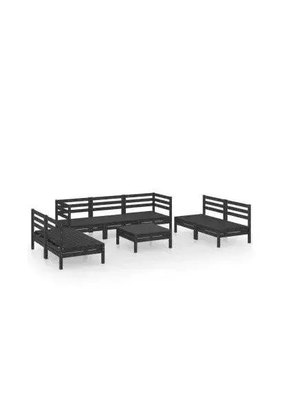 VIDAXL 3082571 Conjunto mobiliario de 8 piezas para jardín fabricadas en madera maciza de pino con acabado en negro de vidaXL