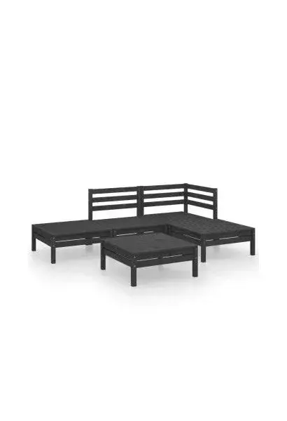 VIDAXL 3082626 Juego de sofás con reposapiés y mesa de jardín fabricado en madera de pino en color negro de vidaXL