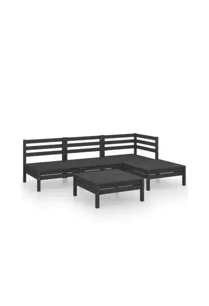 VIDAXL 3082636 Juego de sofás con reposapiés y mesa de jardín fabricado en madera de pino maciza en color negro de vidaXL