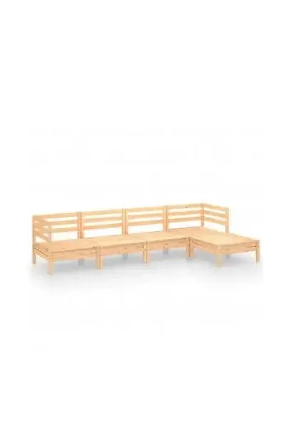 VIDAXL 3082677 Juego de muebles de jardín de 5 plazas con sofás y reposapiés en madera maciza de pino acabado natural de vidaXL
