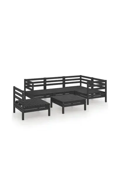 VIDAXL 3082726 Sofás de esquina y centrales con mesa para jardín fabricados en madera de pino en color negro de vidaXL