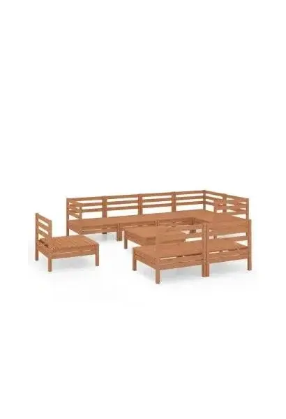 VIDAXL 3082902 Conjunto mobiliario de 9 piezas para jardín hechas en madera de pino maciza con acabado en color marrón miel de vidaXL