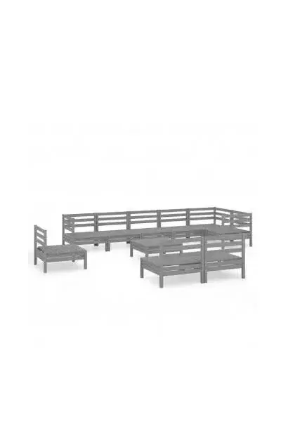 VIDAXL 3082911 Conjunto para jardín con 10 piezas de mesa con sofás en madera de pino color gris de vidaXL