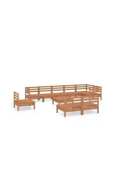 VIDAXL 3082912 Juego mobiliario de 10 piezas para jardín fabricadas en madera de pino maciza con acabado en marrón miel de vidaXL
