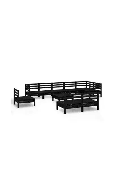 VIDAXL 3082913 Juego mobiliario de 10 piezas para jardín fabricadas en madera de pino maciza con acabado en negro de vidaXL