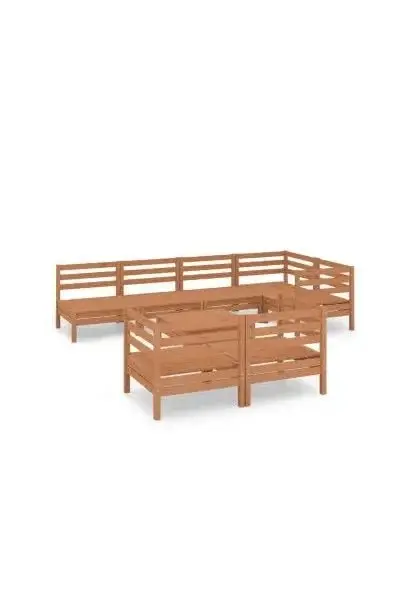VIDAXL 3082922 Juego mobiliario de 8 piezas para jardín fabricadas en madera de pino maciza con acabado en marrón miel de vidaXL