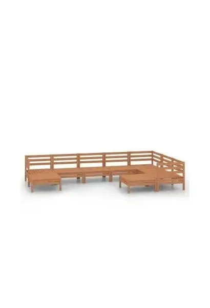 VIDAXL 3083027 Pack mobiliario de 9 piezas para jardín fabricadas en madera de pino maciza con acabado en marrón miel de vidaXL