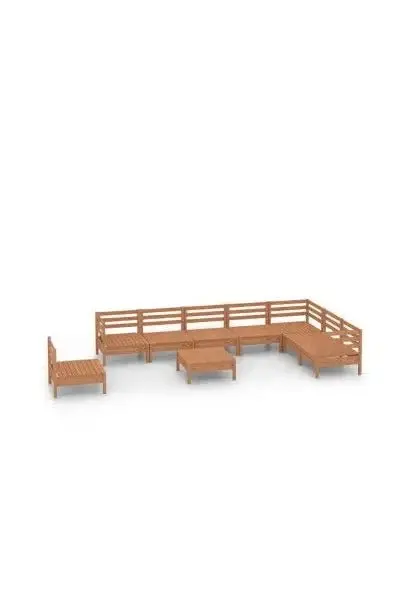 VIDAXL 3083052 Conjunto mobiliario de 9 piezas para jardín fabricadas en madera de pino maciza con acabado en marrón miel de vidaXL