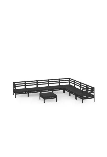 VIDAXL 3083113 Conjunto mobiliario de 9 piezas para jardín fabricadas en madera de pino maciza con acabado negro de vidaXL