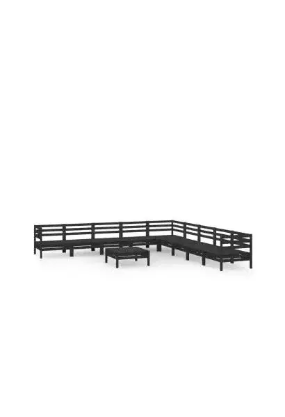 VIDAXL 3083123 Conjunto mobiliario de 10 piezas para exterior fabricadas en madera de pino maciza con acabado en negro de vidaXL