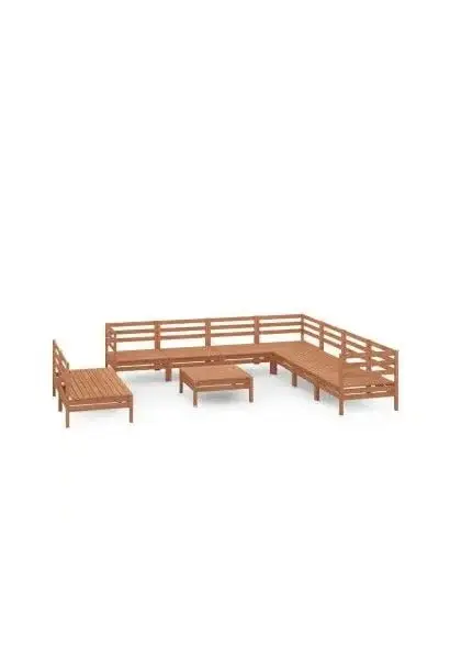 VIDAXL 3083132 Conjunto mobiliario de 10 piezas para exterior fabricadas en madera de pino maciza con acabado en marrón miel de vidaXL