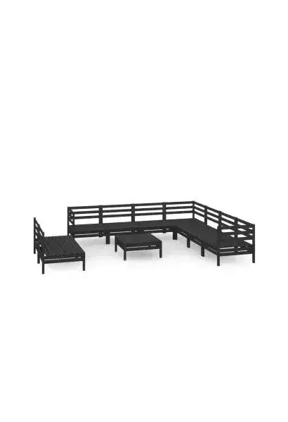 VIDAXL 3083133 Juego mobiliario de 10 piezas para exterior fabricadas en madera de pino maciza con acabado en negro de vidaXL