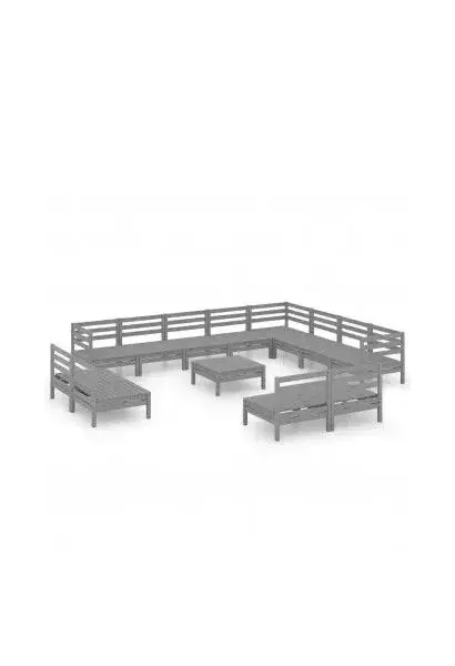 VIDAXL 3083171 Set de muebles de jardín de 13 piezas de madera de pino gris con cojines en color antracita de vidaXL