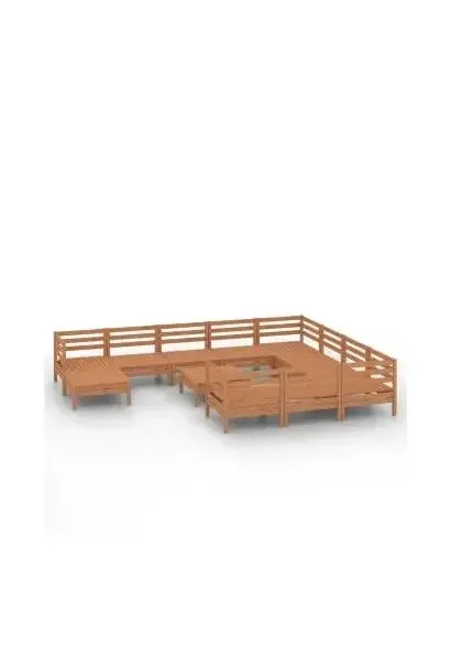 VIDAXL 3083312 Pack mobiliario de 12 piezas de exterior fabricado en madera de pino maciza con acabado en marrón miel de vidaXL