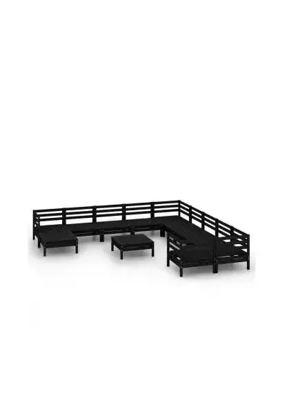 VIDAXL 3083323 Conjunto mobiliario de 12 piezas de exterior fabricado en madera de pino maciza con acabado en negro de vidaXL