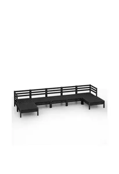 VIDAXL 3083348 Pack mobiliario de 7 piezas de exterior fabricado en madera de pino maciza con acabado en negro de vidaXL