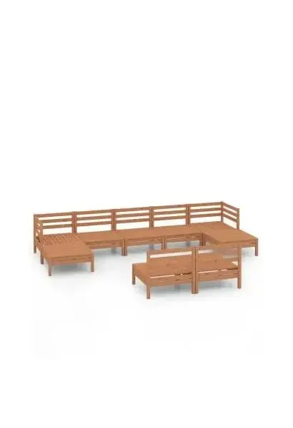 VIDAXL 3083357 Pack mobiliario de 9 piezas de exterior fabricado en madera de pino maciza con acabado en marrón miel de vidaXL