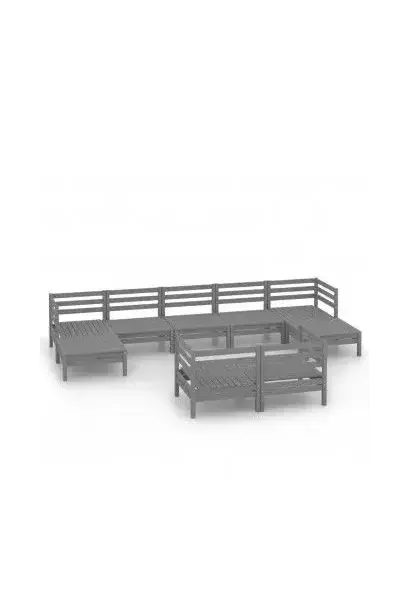 VIDAXL 3083376 Conjunto para jardín de 9 piezas con sofás y mesa de madera de pino color gris de vidaXL