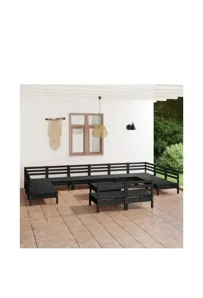 VIDAXL 3083463 Conjunto mobiliario de 13 piezas de exterior fabricado en madera de pino maciza con acabado en color negro de vidaXL