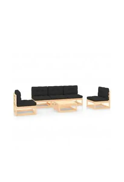 VIDAXL 3083739 Conjunto de muebles de jardín de 6 piezas de madera de pino maciza y cojines gris antracita oscuro de vidaXL