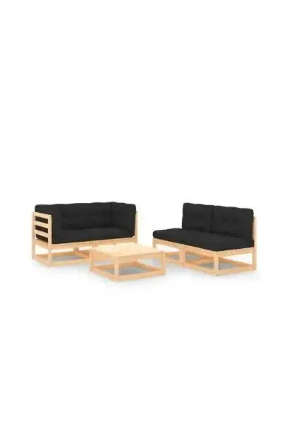 VIDAXL 3083754 Conjunto de sofá y mesa de madera de pino con cojines en color gris antracita de vidaXL