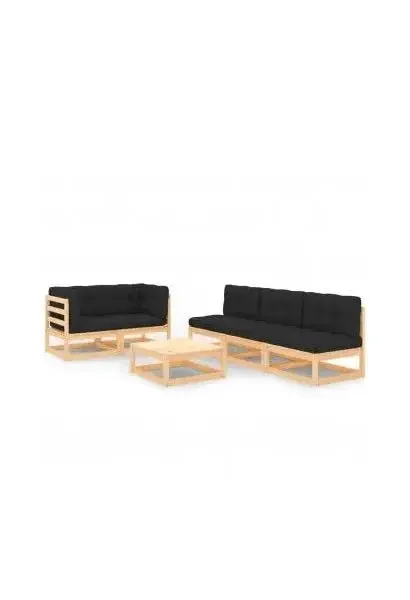 VIDAXL 3083756 Juego de muebles de jardín 6 piezas de madera de pino maciza y cojines gris antracita de vidaXL