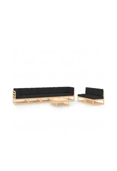 VIDAXL 3083762 Set de muebles de 8 piezas de madera acabado claro con cojines color antracita de vidaXL