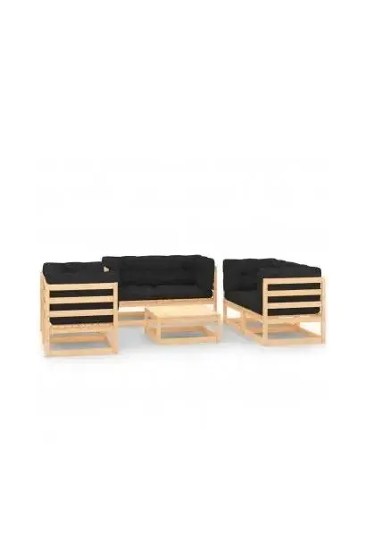 VIDAXL 3083766 Conjunto de sofás con mesa de jardín de 6 piezas en madera de pino marrón y gris antracita de vidaXL