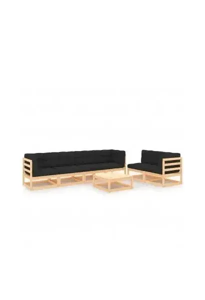 VIDAXL 3083791 Conjunto de muebles de exterior de 7 piezas modulares de madera de pino con cojines gris antracita de vidaXL