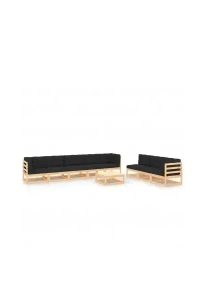 VIDAXL 3083800 Juego de sofás modulares con cojines acolchados y mesa de centro de madera de pino gris antracita de vidaXL