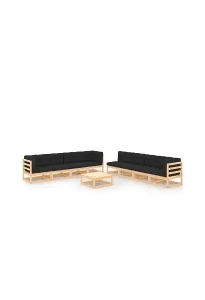 VIDAXL 3083801 Juego de sofás modulares con cojines y mesa de centro de madera de pino gris antracita de vidaXL